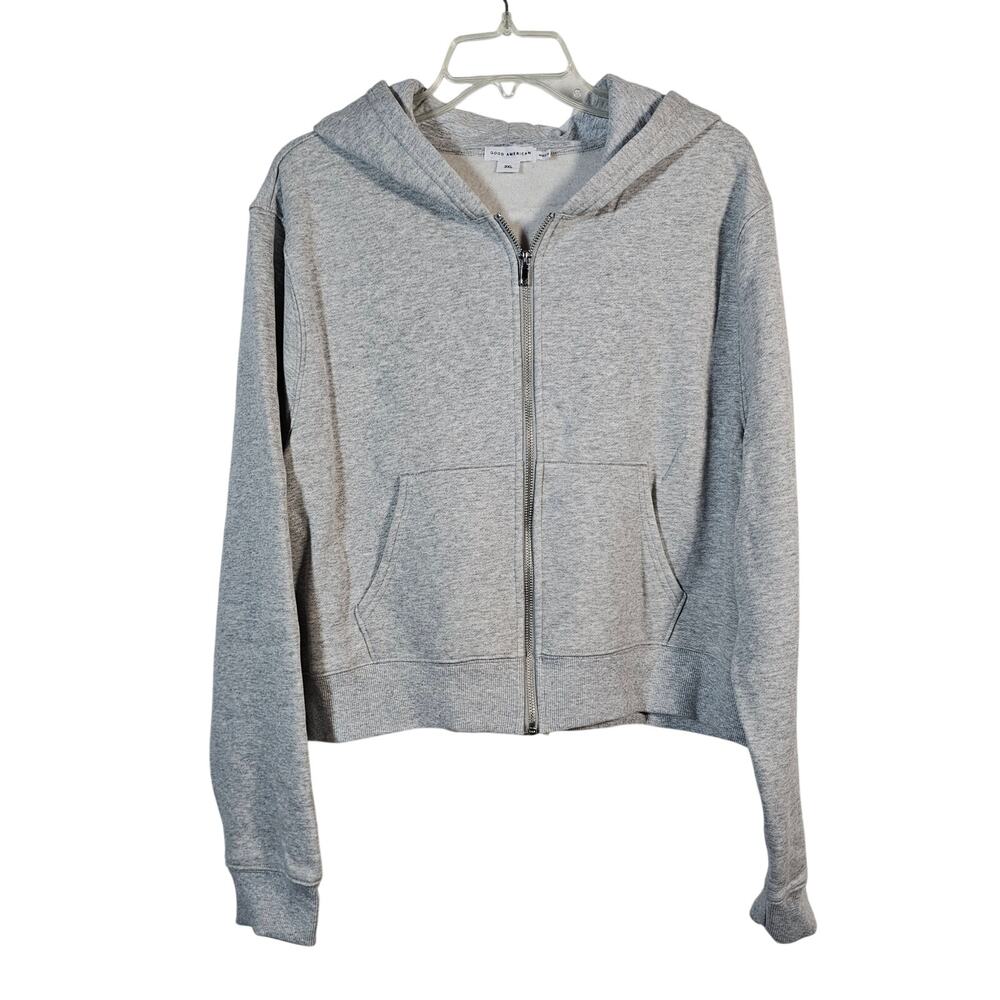 NWT Good American Women's Gray Full Zip Hoodie Sweatshirt Jacket 3XL